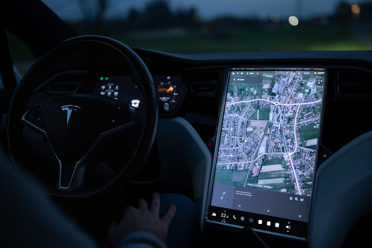 Touchscreen navigation display in a vehicle at night